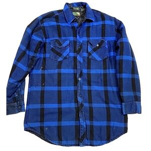 Vintage Pine Grove Quilted Flannel Blue Checkered Long-Sleeve Shacket Men Medium